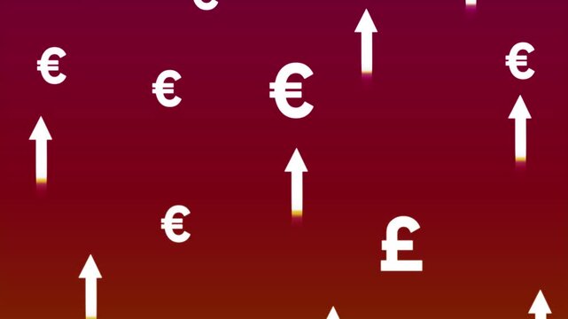 Rising euro and pound currency symbols financial growth background