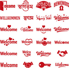 Multilingual welcome messages and symbols for diverse global greetings and invitations © SADIK