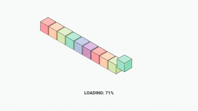 Isometric Colorful Blocks Loading Progress Bar with Percentage Counter