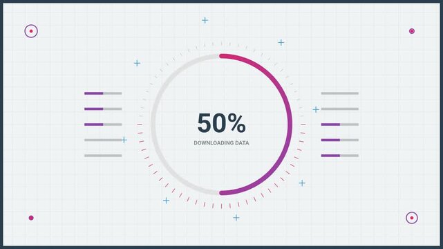 Circular Progress Bar Infographic with Downloading Data Percentage Counter in Purple Gradient
