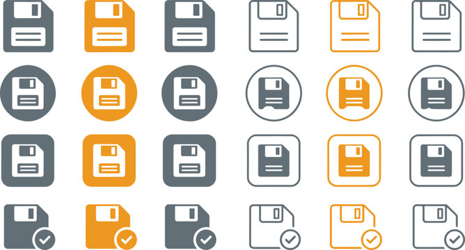 Collection of various colored floppy disk icons.