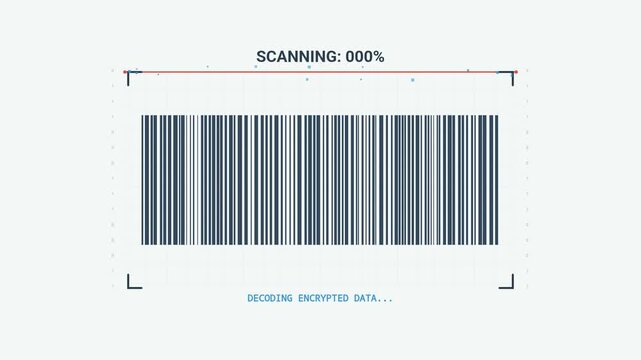 Digital Barcode Scanning Animation with Red Laser Line and Percentage Progress Indicator