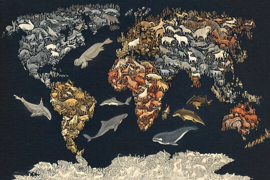 world map formed by endangered animal shapes