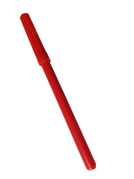 Sleek red pen resting at an angle