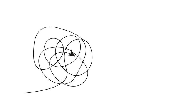 Abstract Line Arrow Animation from Scribble to Clarity with Transparent Background Problem Solving Concept