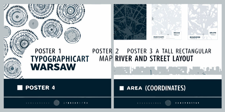Warsaw typographic map posters a series of four vector illustrations