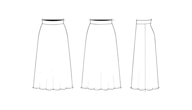 Maxi Skirt Technical Drawing Vector Template