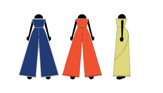 Colorful Jumpsuit Technical Drawing Vector Template