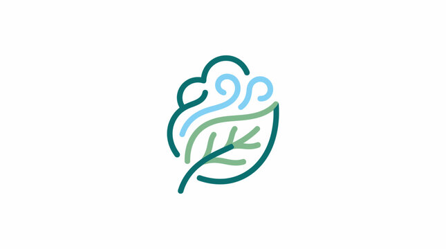 Minimalist green leaf and brain icon concept.