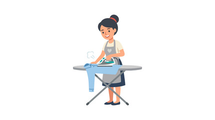 Fototapeta premium Clean of a Woman Ironing Light Blue Clothing with a Modern Ironing Board with high quality professional line art symbols for modern creative design and digital branding projects