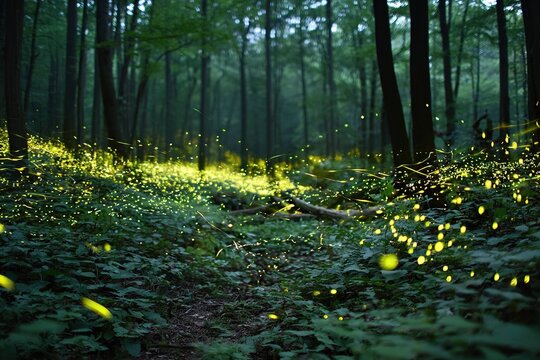 fireflies illuminating a forest of ghosts
