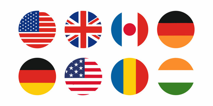 Circular country flags collection vector illustration on white background