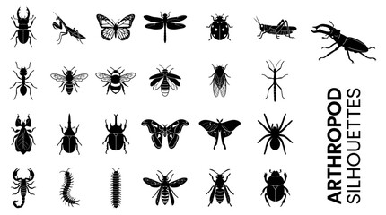 Fototapeta premium Arthropod Silhouettes Collection Diverse Insect and Spider Illustrations for Creative Projects