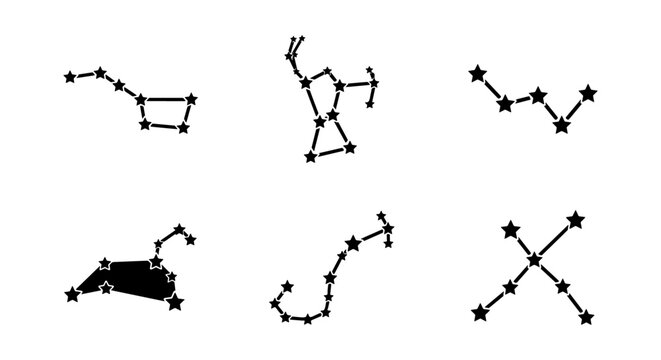 Celestial Constellation Icons, Star Patterns, Zodiac Symbols, Astronomical Charts, Cosmic Designs, Vector Graphics Collection
