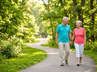 Obraz premium A man and woman walking down a path