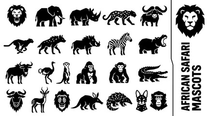 Fototapeta premium Collection of African Safari Animal Silhouette Vector Icons Featuring Wildlife Creatures for Graphic Design Projects (23)