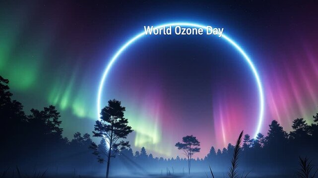 World ozone day concept with glowing ring and aurora