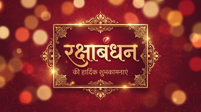 Happy Raksha Bandhan Indian Hindi Text. Hindu traditional holiday Rakhi celebration and vintage background. Translation- Best wishes on Rakshabandhan.