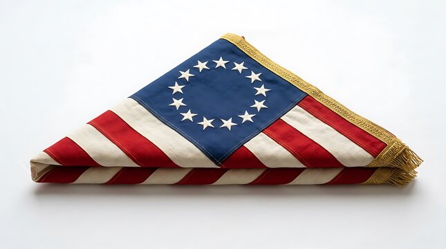 Folded betsy ross american flag with thirteen stars. 13 colonies flag