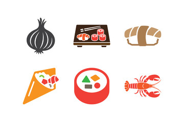 Food Icons Set Onion Sushi Croissant Lobster And More © Omar