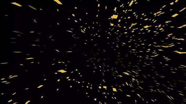 Shiny metallic gold confetti rain animation with seamless looping festive particles on black background premium celebration overlay 4K