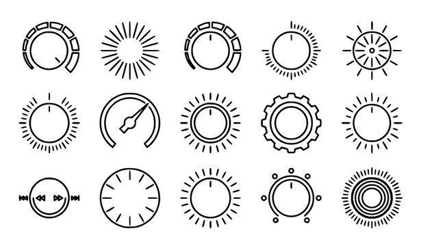Minimal Rotary Control Dial Icons with Circular Knobs Technical Interface Vector Collection