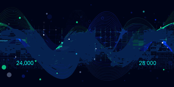 Wave pattern with digital grid and numeric labels vector illustration