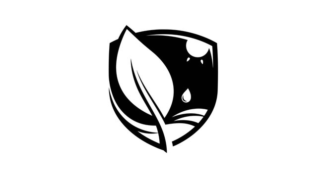 Eco shield logo with leaf with black white eco sustainability conservation environment protection ecology graphic nature symbol water with green