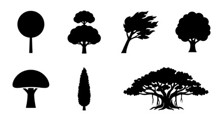 Diverse Tree Silhouettes Vector Set, Nature Elements Collection, Organic Shapes, Botanical Icons for Design © Dholu