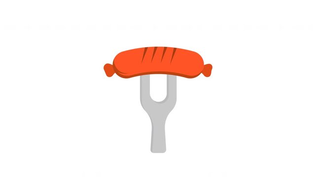 Illustration of a sausage on a fork, isolated on white background.