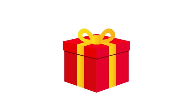 Red gift box with yellow ribbon and bow isolated on white background.