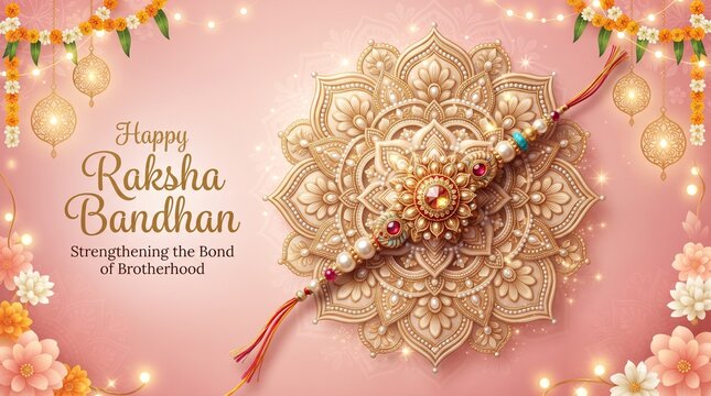 Elegant Raksha Bandhan greeting card with traditional gold rakhi