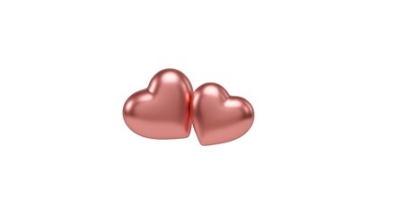 Fototapeta premium Two pink metallic heart shapes isolated on white background with metallic valentines affection decoration celebration isolated background minimalist reflecting romantic elements