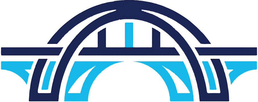 Stylized abstract bridge logo design element in blue and cyan colors.