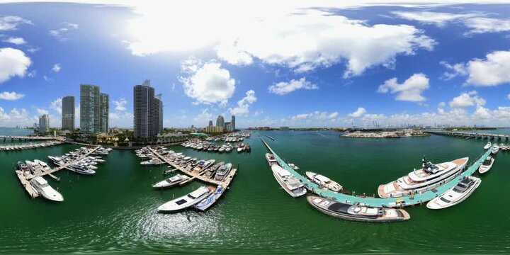 Miami Beach marina 8k 360 VR stock footage