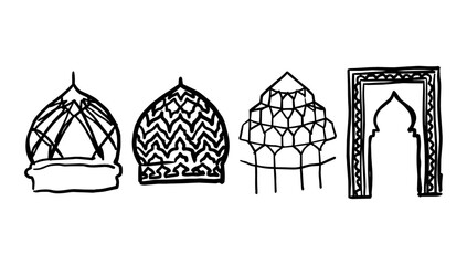Domes, arches, and prayer niche in cultural rough doodle line © Raj