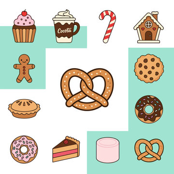Sweet Treats Collection: Cupcake, Cookie, Donut, Pretzel, Pie, Gingerbread, Hot Chocolate