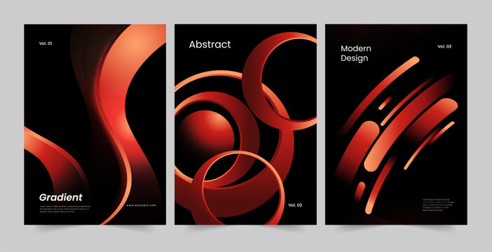 Red Orange Gradient Ribbon Abstract Poster Set, Orange Gradient Abstract Shape Poster Template