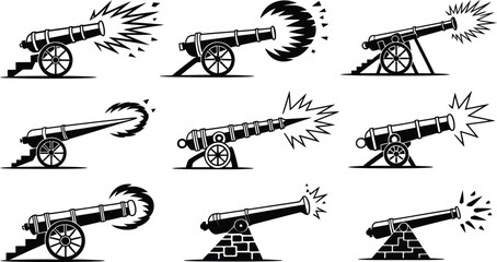 Antique military cannon silhouette vector collection © nitthi