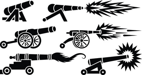 Antique military cannon silhouette vector collection © nitthi