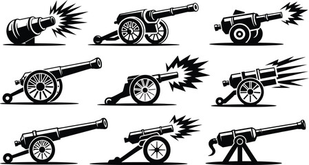 Antique military cannon silhouette vector collection © nitthi