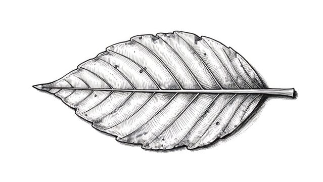 Detailed Botanical Leaf Sketch with Veins Vintage Engraving Style Isolated on White Background for Nature Design