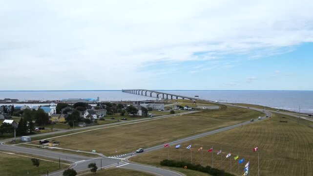 Aerial view of Confederation Bridge connecting Prince Edward Island and New Brunswick, Canada