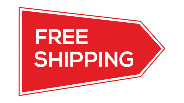 Red arrow banner for free shipping offer isolated on white background art.