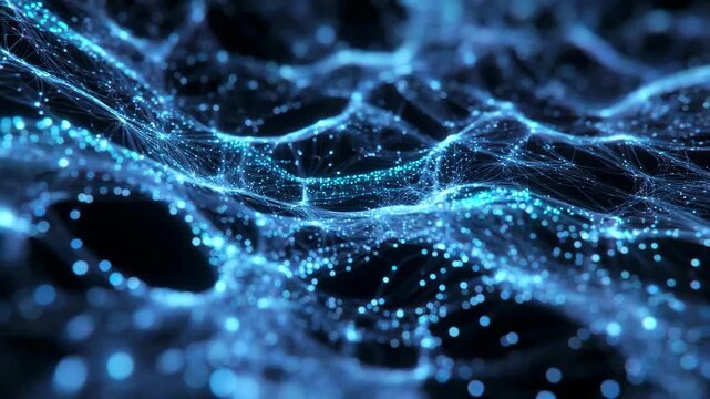 Abstract glowing network strands shown in futuristic style on dark background, concept of connectivity and data flow