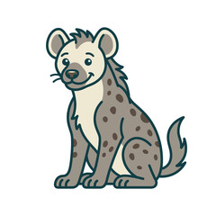 Fototapeta premium Sitting spotted hyena cartoon character with linear art style.