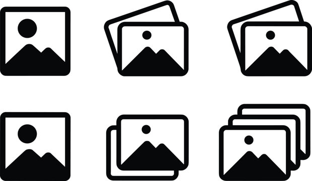 Set of Six Black Image Gallery Icons on White Background photo picture