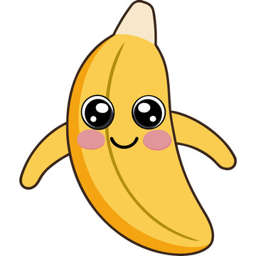 Smiling yellow banana character with kawaii face in cheerful vector illustration style