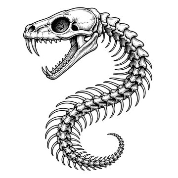 Dinosaur Skeleton Illustration Of Coiled Skull.