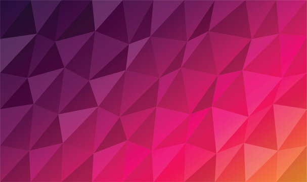 Abstract Low Poly Background Vector: Pink, Purple, and Orange Geometric Triangle Mosaic Texture, Vibrant Gradient Polygonal Wallpaper for Tech Banner and Cover Desig
